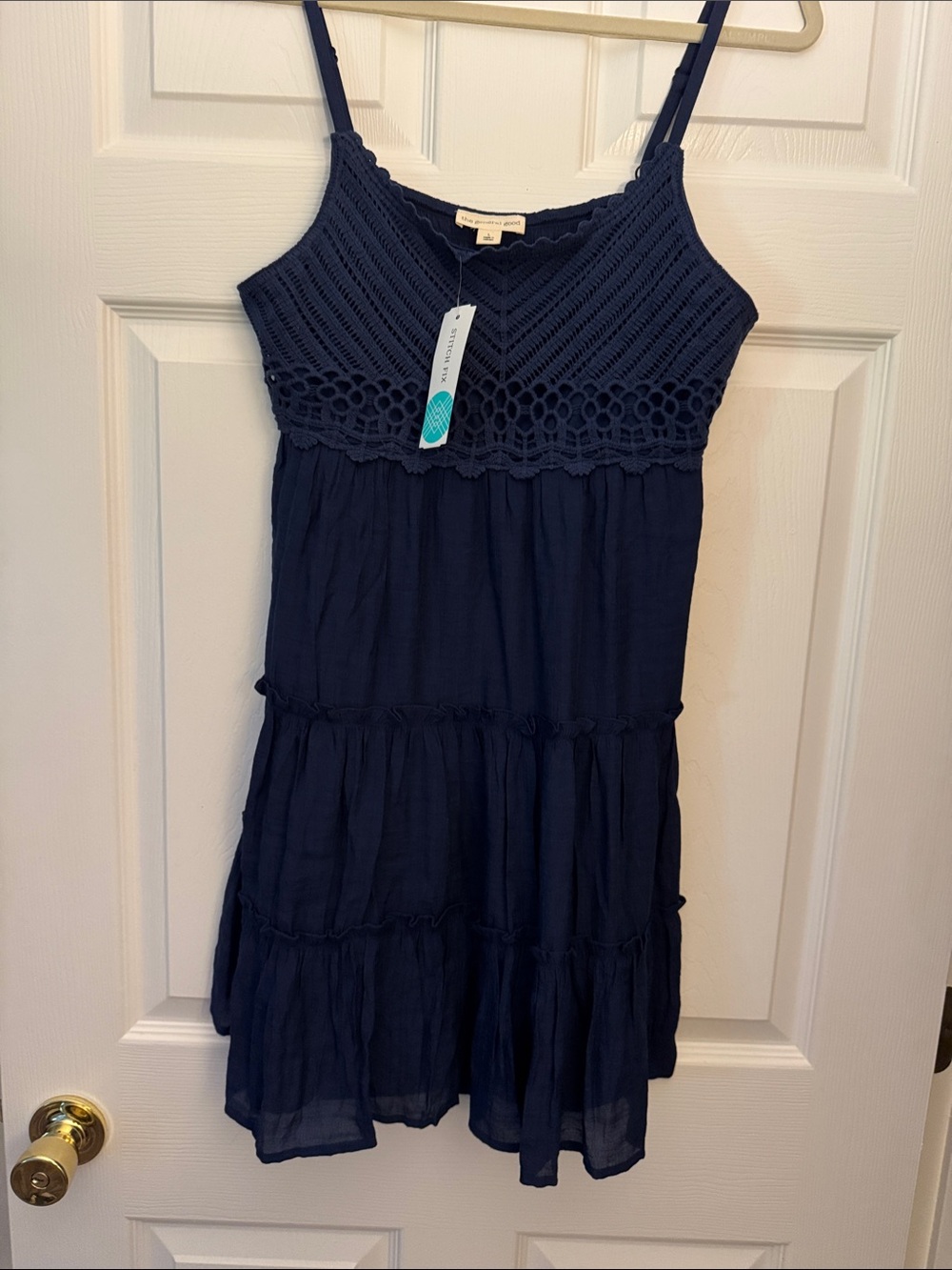 Sleeveless Navy Crochet Bodice Tiered Sundress. Stitch Fix